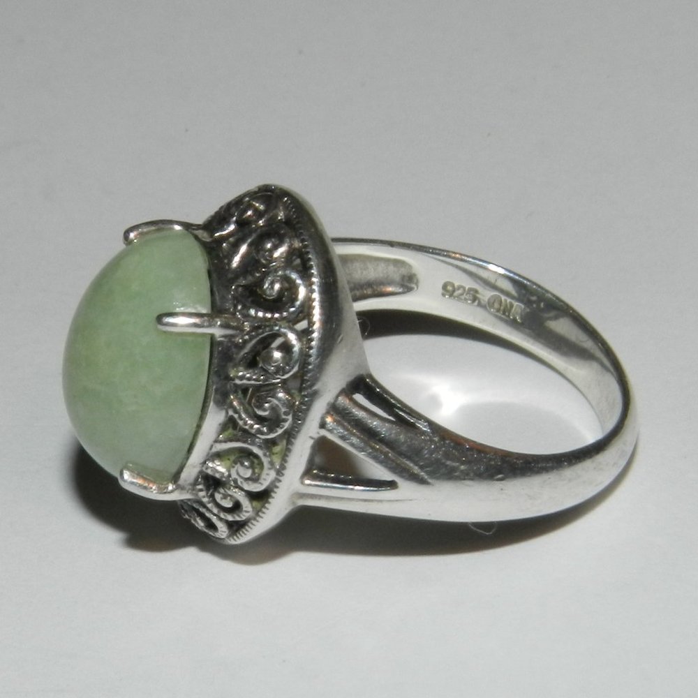 DESIGNER "CNA" STERLING SILVER FILIGREE OVAL JADE WOMENS RING SIZE 5 - Picture 4 of 9